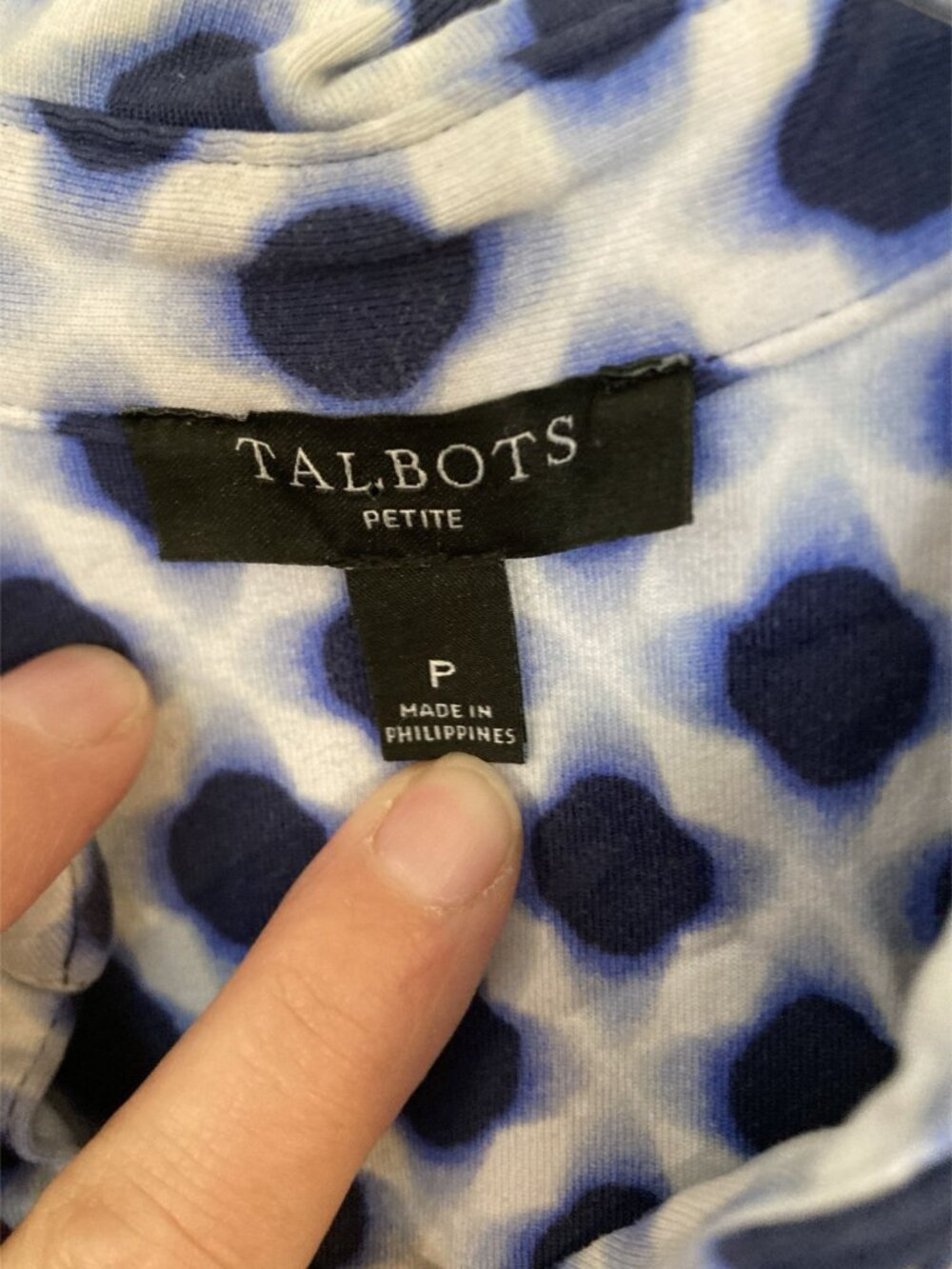Talbots Petite Blue & White Geometric Print Dress With 3/4 Sleeves Size P Nylon - Picture 2 of 5